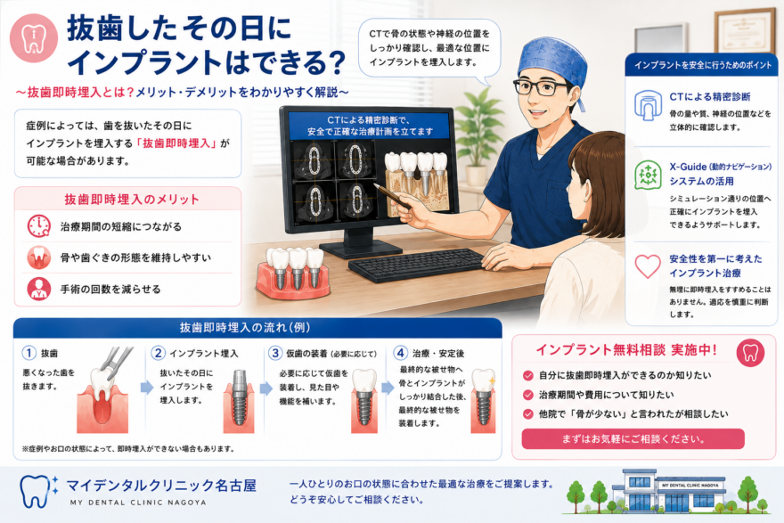 抜歯したその日にインプラントはできる？ ～抜歯即時埋入とは？メリット・デメリットをわかりやすく解説～